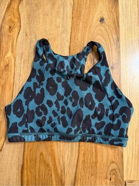 Fleo Teal and Black Leopard High Neck Sports Bra